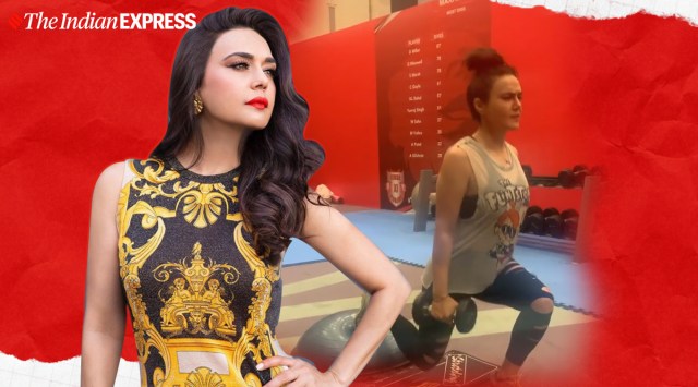 preity zinta, bosu ball, preity zinta fitness goals, lunges with bosu ball and weights, indianexpress, indianexpress.com,