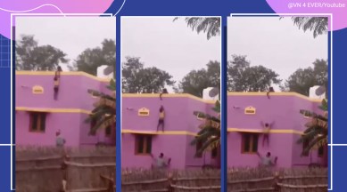 Tamil Nadu, Street vendor, Viral video, Street vendor saves boy, Street vendor rescue video, Boy hanging from terrace rescue video, trending news, Indian Express news.