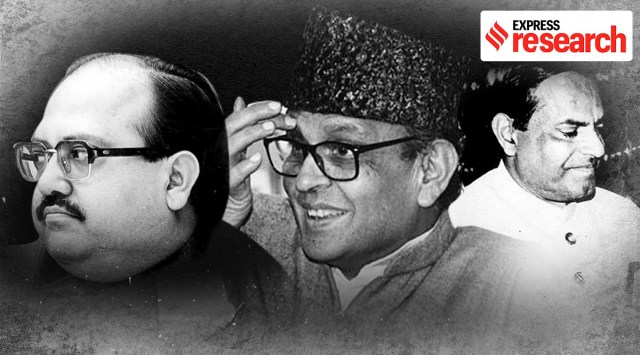 From left to right, Amar Singh, V P Singh and Vir Bahadur Singh (Express archive/ edited by Gargi Singh)