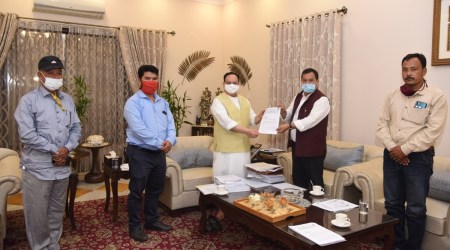 IPFT leaders meet BJP chief J P Nadda in New Delhi on Friday. (Picture courtesy: IPFT)