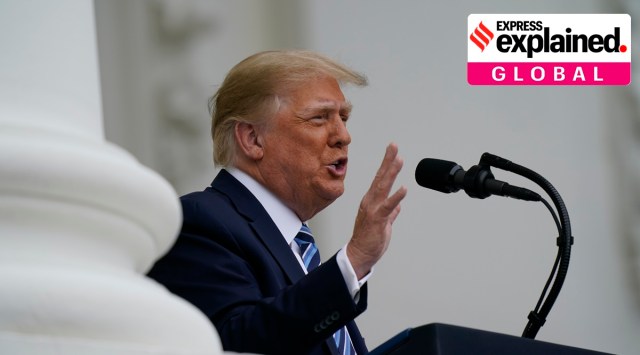 President Donald Trump speaks from the Blue Room Balcony of the White House to a crowd of supporters, Saturday, Oct. 10, 2020, in Washington. (AP Photo/Alex Brandon)