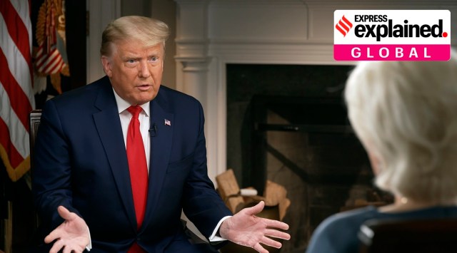 President Donald Trump speaks during an interview conducted by Lesley Stahl in the White House, Tuesday, Oct. 20, 2020. (CBSNews/60 MINUTES via AP)