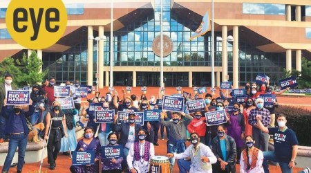 Indian Americans at a support rally for Democrat Presidential candidate Joe Biden. (Express Photo: Karishma Mehrotra)