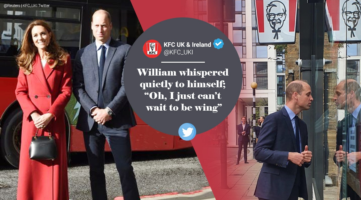 Prince William, KFC, Duke and Duchess of Cambridge, Prince William peeps into KFC restaurant, Prince William KFC picture, Kate Middleton Hold Still project Trending news, Indian Express news.