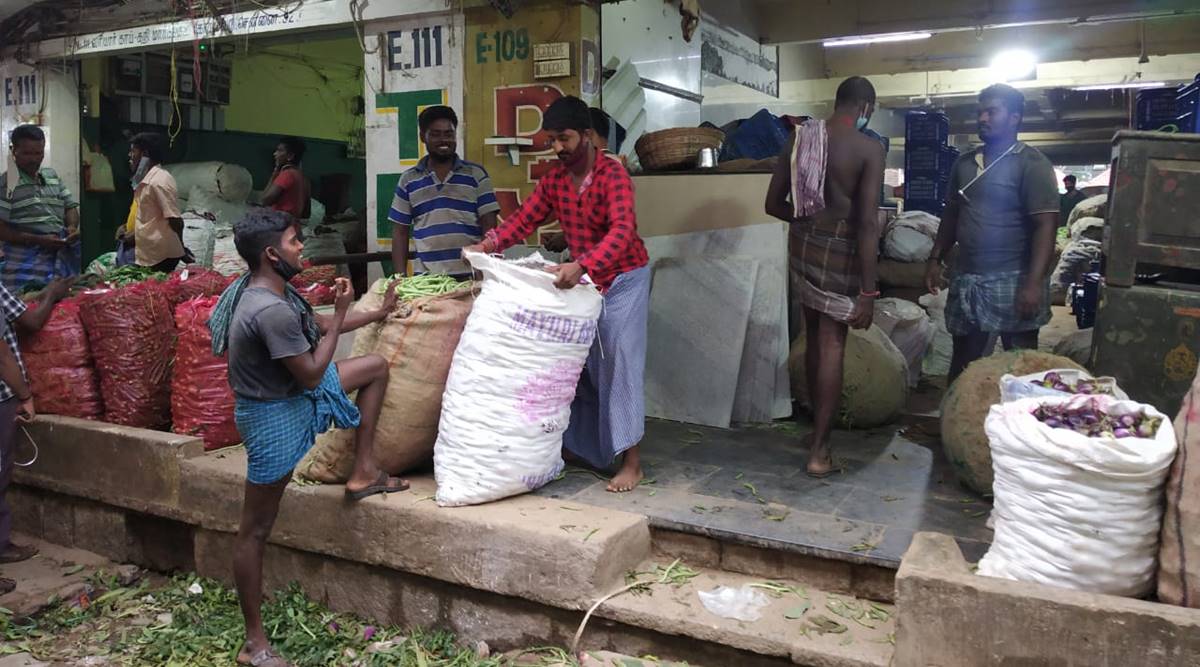 chennai coronavirus latest updates, chennai covid cases, Koyembedu market, Koyembedu market open, Koyembedu market coronavirus precautions, chennai city news