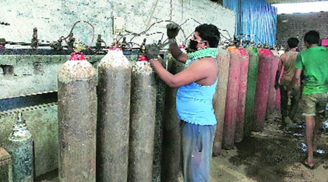 At Bharati Air Products in Bhopal, one of 10 such units across the state, producing oxygen on a small scale. (Express photo by Iram Siddique)