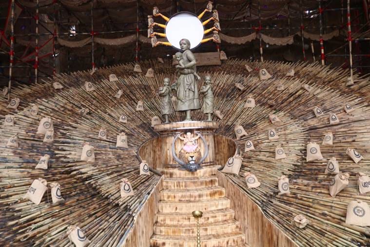 durga puja 2020, migrant worker idol