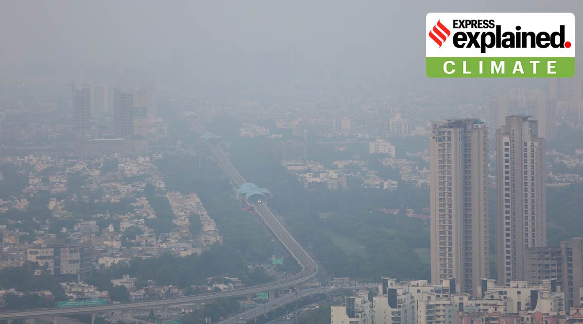 Haze across the Noida skyline. Express Photo by Gajendra Yadav
