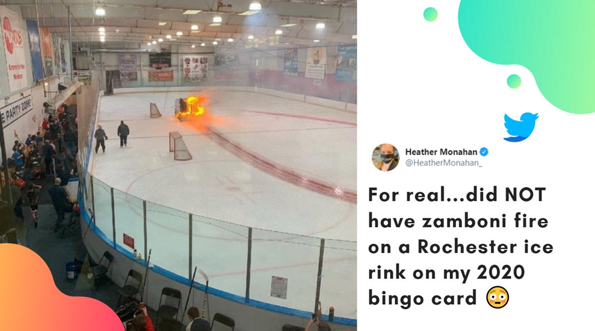 ice rink fire, ny ice hockey rink fire, ice resurfacing machine fire, zomboni fire, viral news, indian express