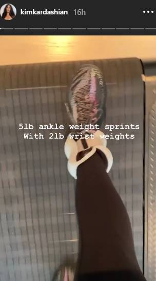 Kim Kardashian exercises with ankle and wrist weights check it