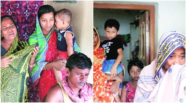 The families of Paban Jana, son of a BJP worker in Paschim Medinipur who was killed in June (left), and TMC worker Israel Khan who was killed in Hooghly in August. (Photo by Partha Paul )