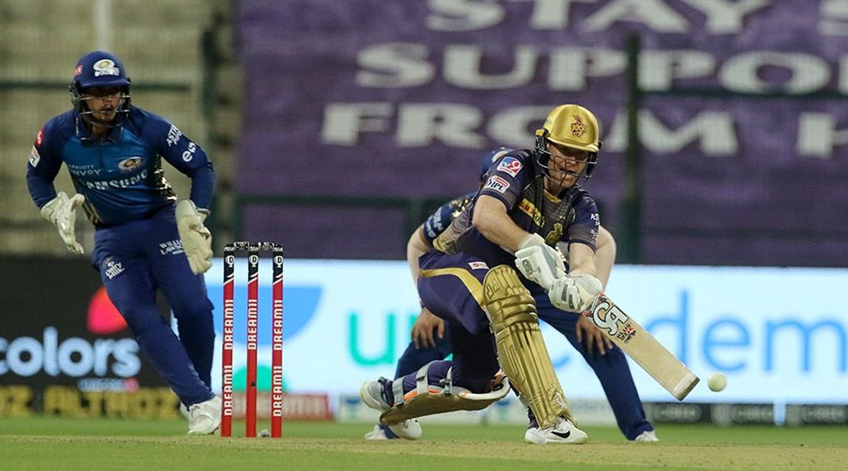 Eoin Morgan, the captain of Kolkata Knight Riders, plays a shot during the Indian Premier League match against Mumbai Indians. (Source: IPL) 