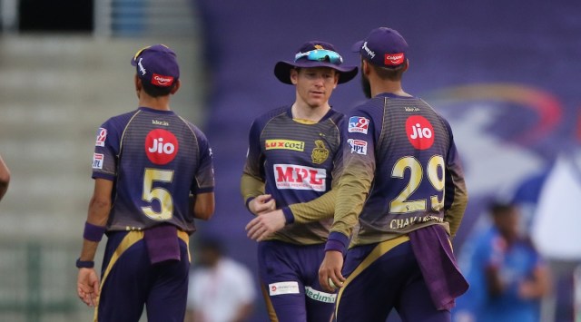 Eoin Morgan captain of Kolkata Knight Riders celebrate the victory during match 42 of season 13 of the Dream 11 Indian Premier League (IPL) between the Kolkata Knight Riders and the Delhi Capitals at the Sheikh Zayed Stadium, Abu Dhabi  in the United Arab Emirates on the 24th October 2020.  Photo by: Pankaj Nangia  / Sportzpics for BCCI