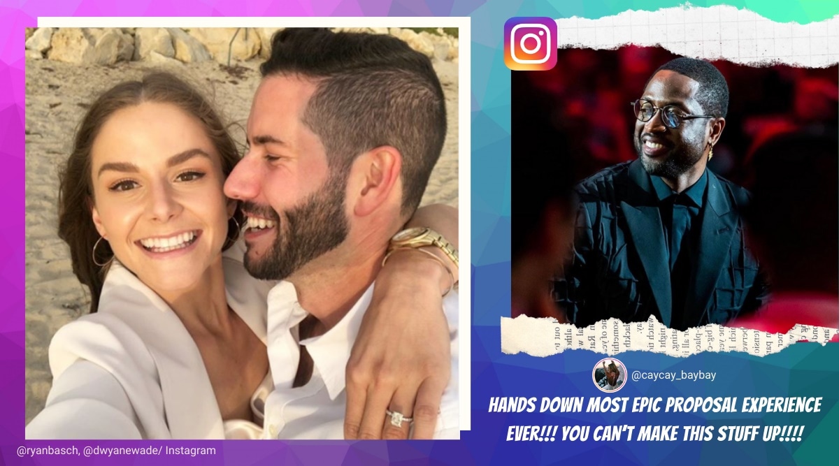 Dwyane Wade couple photobomb proposal, Dwyane Wade couple proposal photos, celebrities photobombing couples, viral news, indian express