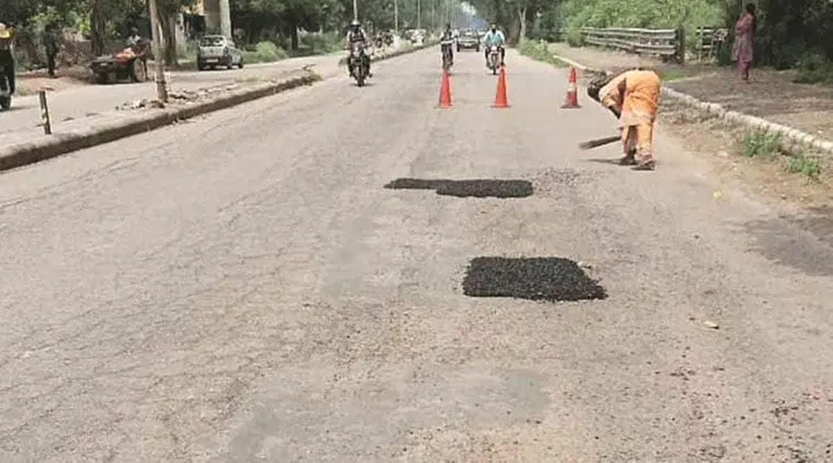 Chandigarh pot holes, Chandigarh road construction, Chandigarh news, Punjab news, Indian express news