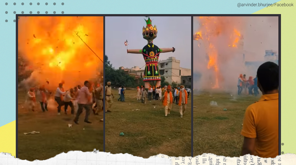 batala ravan incident, batala ravan explosion, batala dusshera ravan explosion, batala ravan blast, dusshera 2020, ravan burning 20202, indian express, punjab news