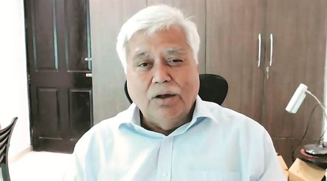 Former Trai Chairman RS Sharma at the Idea Exchange programme, on Monday. (Express photo)