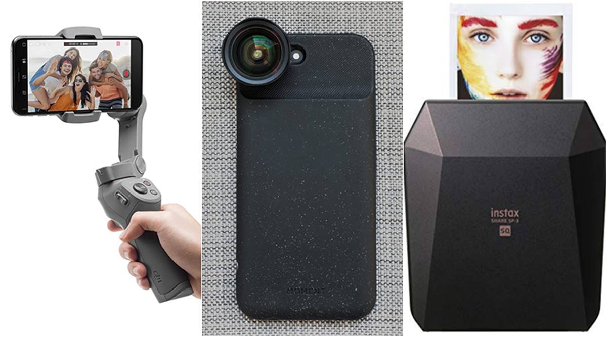 Smartphone camera accessories, smartphone accessories for video shooting, DJI Osmo gimble, Joby Gorilla Pod, Moment lenses, Portable photo printer