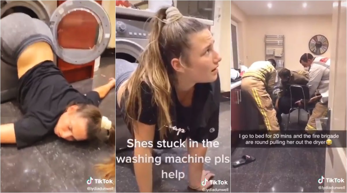 student stuck in dryer, woman stuck in washing machine, firefighters rescue woman dryer, drunk student stuck washing machine, funny news, odd news, indian express