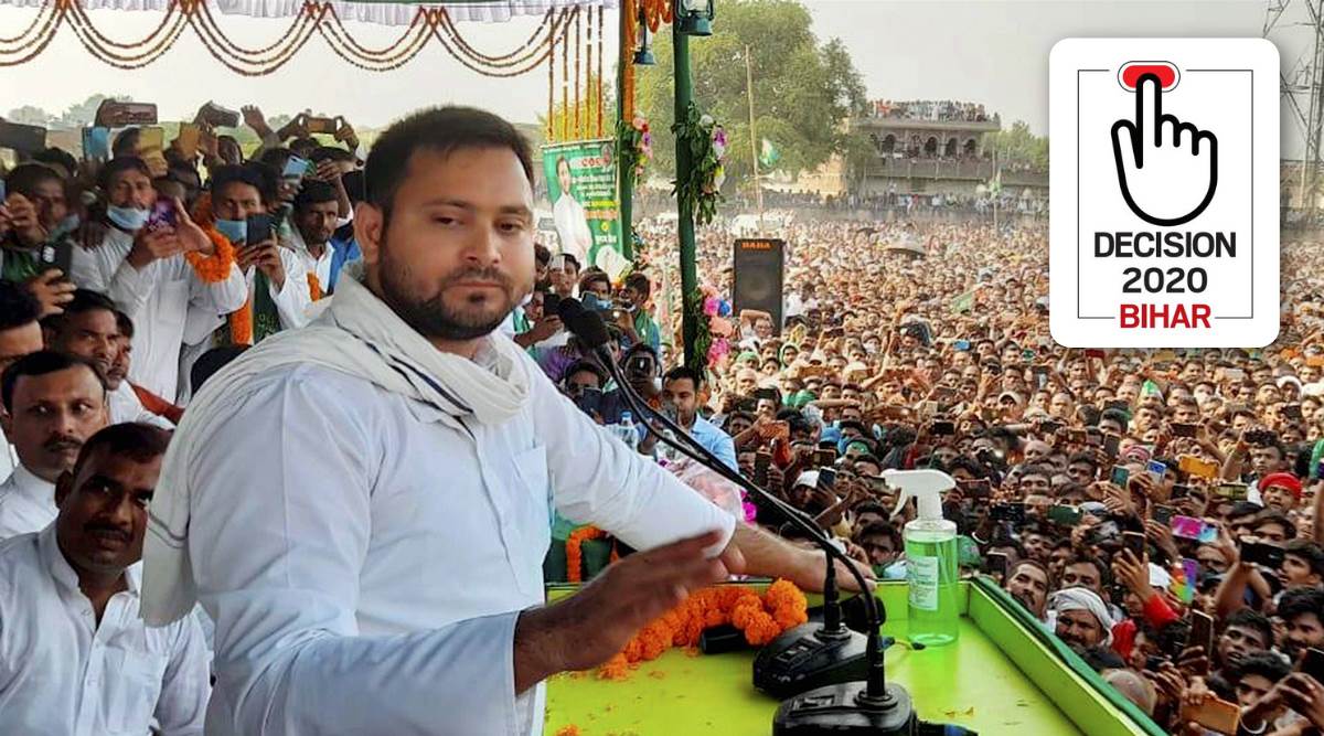 Tejashwi Yadav, Tejashwi Yadav rallies, Bihar elections 2020, Bihar Assembly elections 2020, Tejashwi Yadav Bihar elections, Elections news, Indian Express