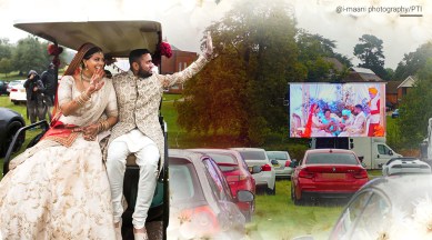 drive in wedding, indian couple drive in wedding, wedding coronavirus restrictions, UK drive in wedding, covid uk restrictions, viral news, indian wedding in UK, drive through wedding viral video, indian express