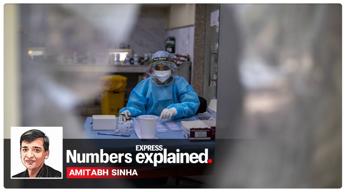 A health worker uses a rapid kit to test for COVID-19 at a testing center in New Delhi (AP)