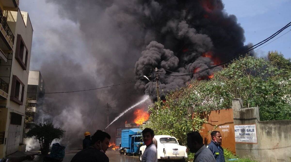 bengaluru chemica factory fire, bengaluru factory fire, Bapuji Nagar fire, Bapuji Nagar chemical factory fire arrests, bengaluru factory fire arrests
