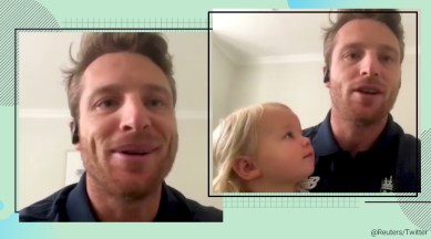 Cricketer Jos Buttler, Jos Buttler virtual interview, Daughter interrupted Jos Buttler white-ball tour in South Africa press conference, Jos Buttler virtual press conference daughter interruption, Viral video, Indian Express news.
