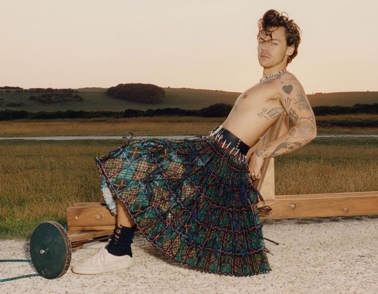 Two brave men recreate Harry Styles' controversial Vogue shoot by