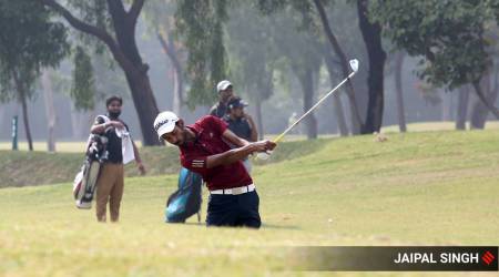 Golfer Rashid Khan practicing at Panchkula Golf Club for PGTI Players Championship which will be held on Wednesday, November 03 2020. Express photo by  Jaipal Singh