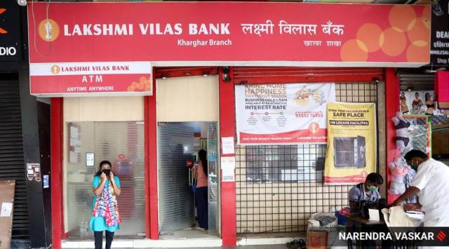 A Lakshmi Vilas Bank ATM in Mumbai on Wednesday. (Express Photo: Narendra Vaskar)