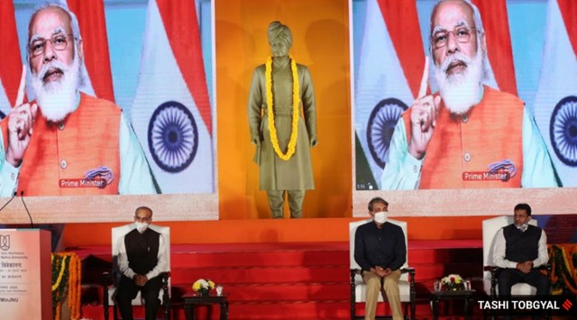 PM addresses the event through video conferencing Thursday. (Express photo by Tashi Tobgyal)