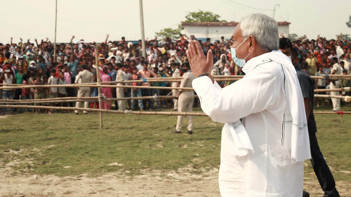 Bihar Chief Minister Nitish Kumar during an election meeting, in Darbhanga, (PTI)