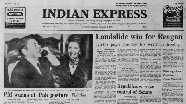 Express front page, November 06, 1980. (Express Archive)