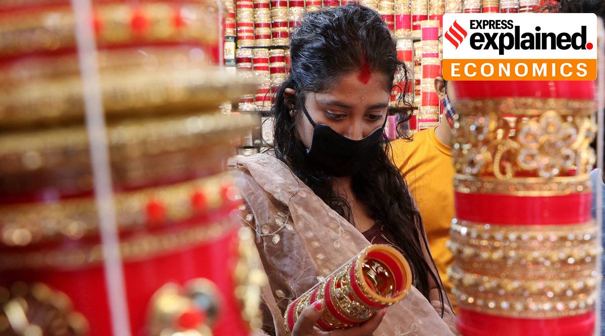 Shopping for Karwa Chauth in Jammu on Sunday. Demand, pent up or otherwise, has recovered due to steps taken in the past. (PTI Photo)