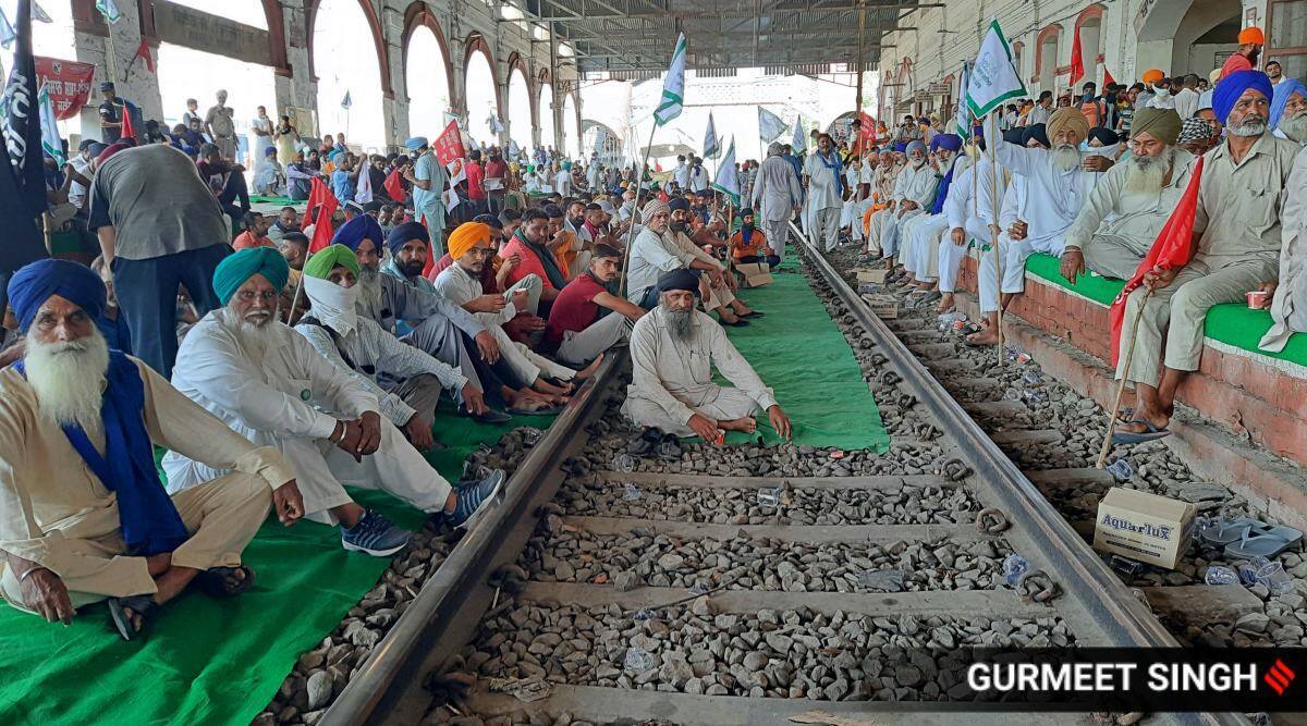 Farmers protest, Farmers protest Punjab, Punjab trains, Rail roko, Narendra Singh Tomar, Tomar on Farmers protests, Ladakh, China, Indian Express