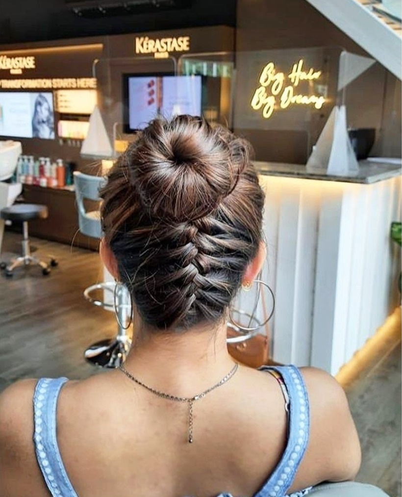 i did for mom French braids in the form of a headband with a ponytail braid  with 8 strands that branch into two braids 4 round strands : r/longhair