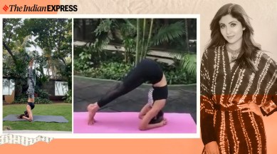 shilpa shetty fitness, shilpa shetty kundra fitness goals, shirsana, sirsasana benefits, how long does it take to do headstand, how to do headstand, shilpa shetty headstand, indianexpress.com, indianexpress, yoga, shilpa shetty yoga,
