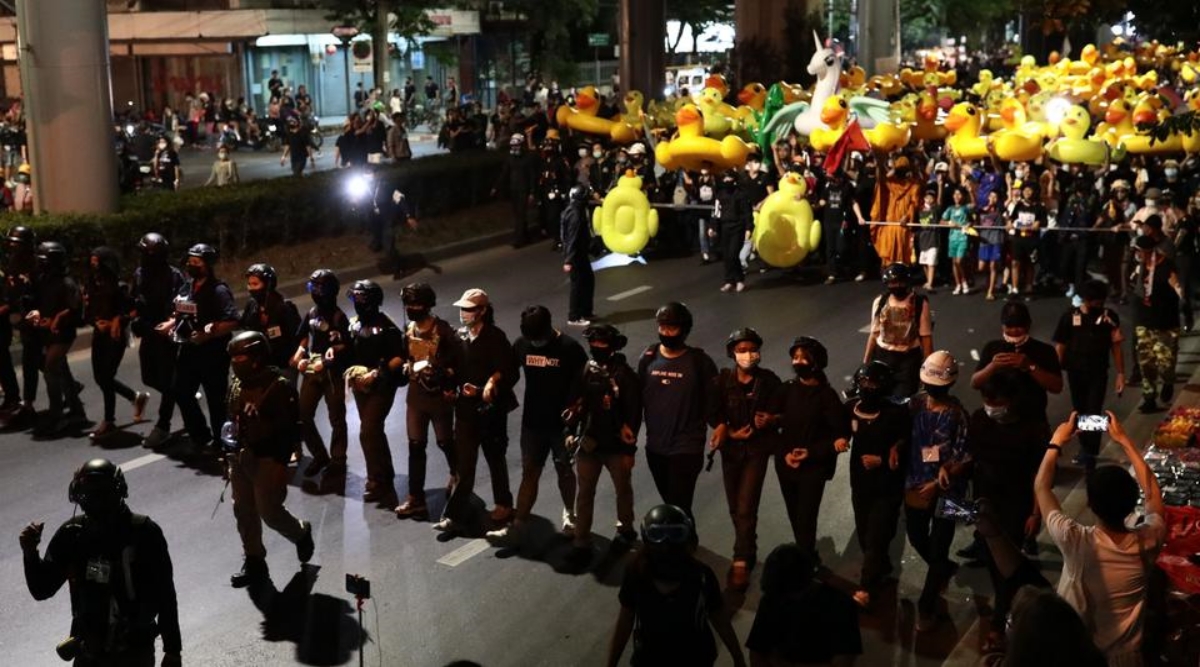 Thailand pro-democracy protesters at army base