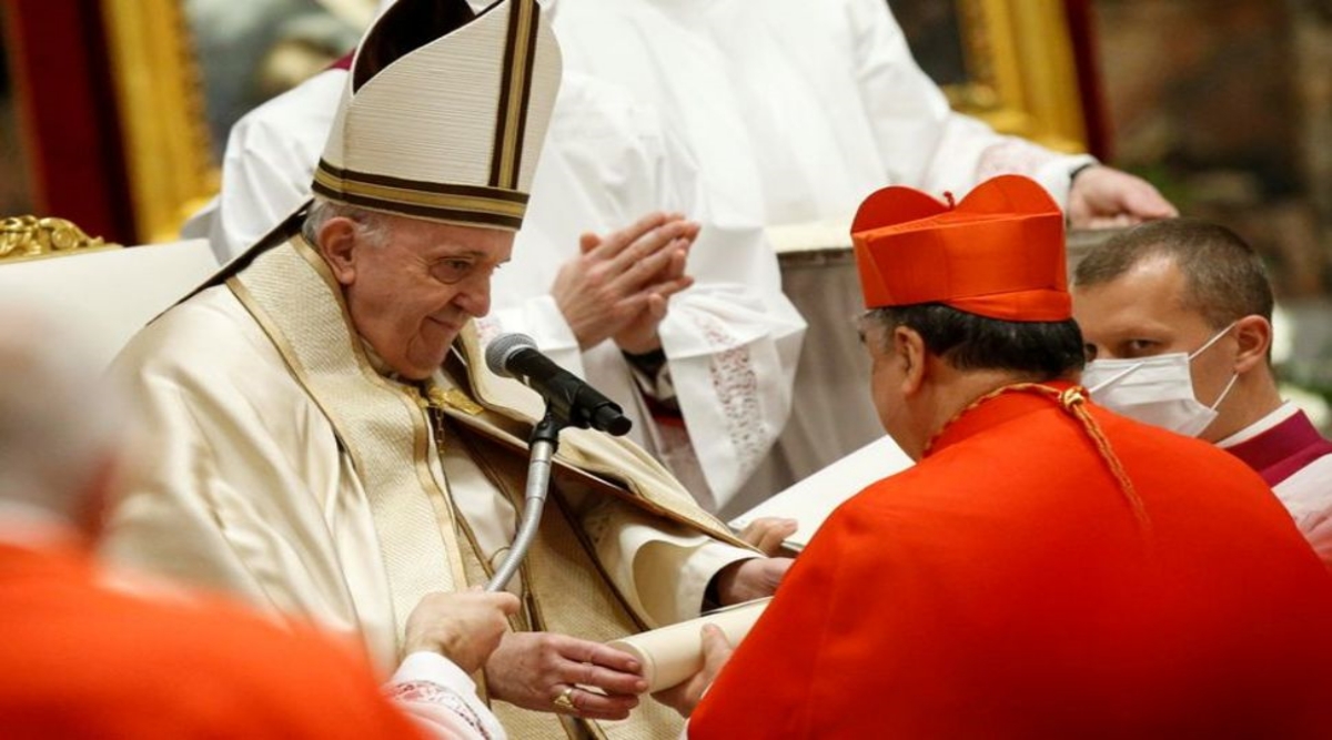 Felipe Arizmendi of Mexico receives his biretta as he is appointed cardinal by Pope Francis