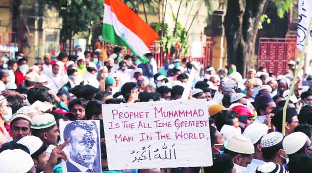 At the protest in Kolkata on Wednesday. (Express Photo by Partha Paul)