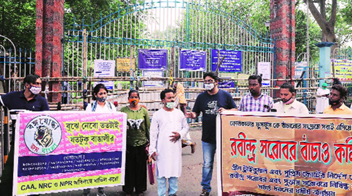 During the protest in Kolkata on Friday. (Express photo by Partha Paul)