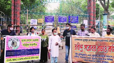 During the protest in Kolkata on Friday. (Express photo by Partha Paul)