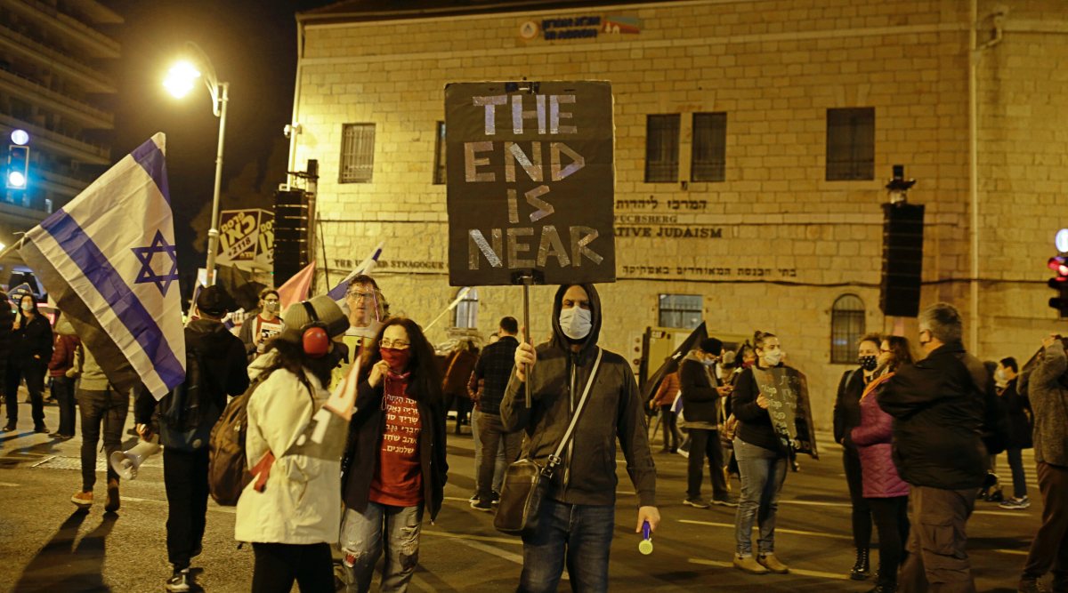 protests against israel pm benjamin netanyahu, israel protests, israel coronavirus crisis, world news, indian express