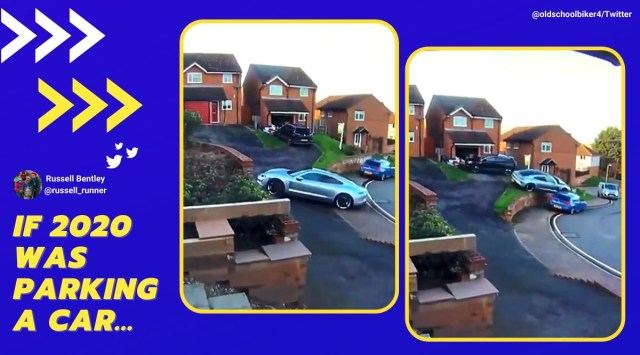 porsche, porsche parking fail, worst parking videos, new porsche lands on another car, porsche slips from driveway wall, viral videos, tredning news, indian express news