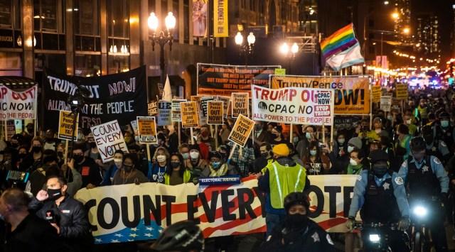 Pro-Trump groups calsh with police during protest