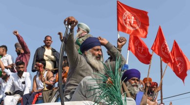 Farmers protest at Singhu border during their 'Delhi Chalo' march against the Centre's new farm laws, in New Delhi, Sunday, Nov. 29, 2020. (PTI Photo/Atul Yadav)