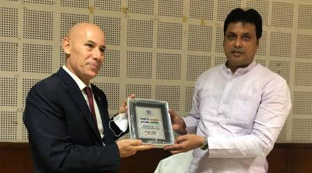 Israel’s ambassador to India Ron Malka with Tripura CM Biplab Deb. (Source: Twitter/@DrRonMalka)