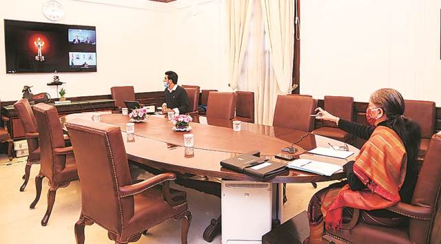 Finance Minister Nirmala Sitharaman attends 73rd Indian Banks Association meeting via video conferencing. (PTI)
