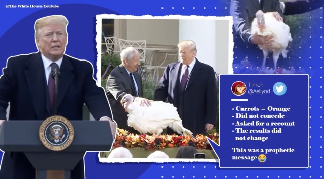 donald trump, turkey pardon, trump 2018 turkey refused to concede, trump jokes turkey refuse to concede, 2018 turkey pardon video, viral news, funny news, indian express